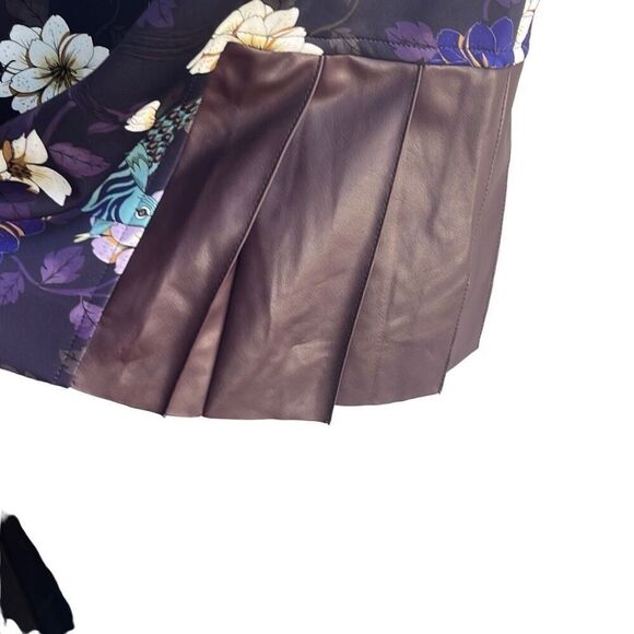 Marc Cain Purple Floral Bird Faux Leather Trim Dress Pockets US 12 N5 NWT $440 - Picture 7 of 12